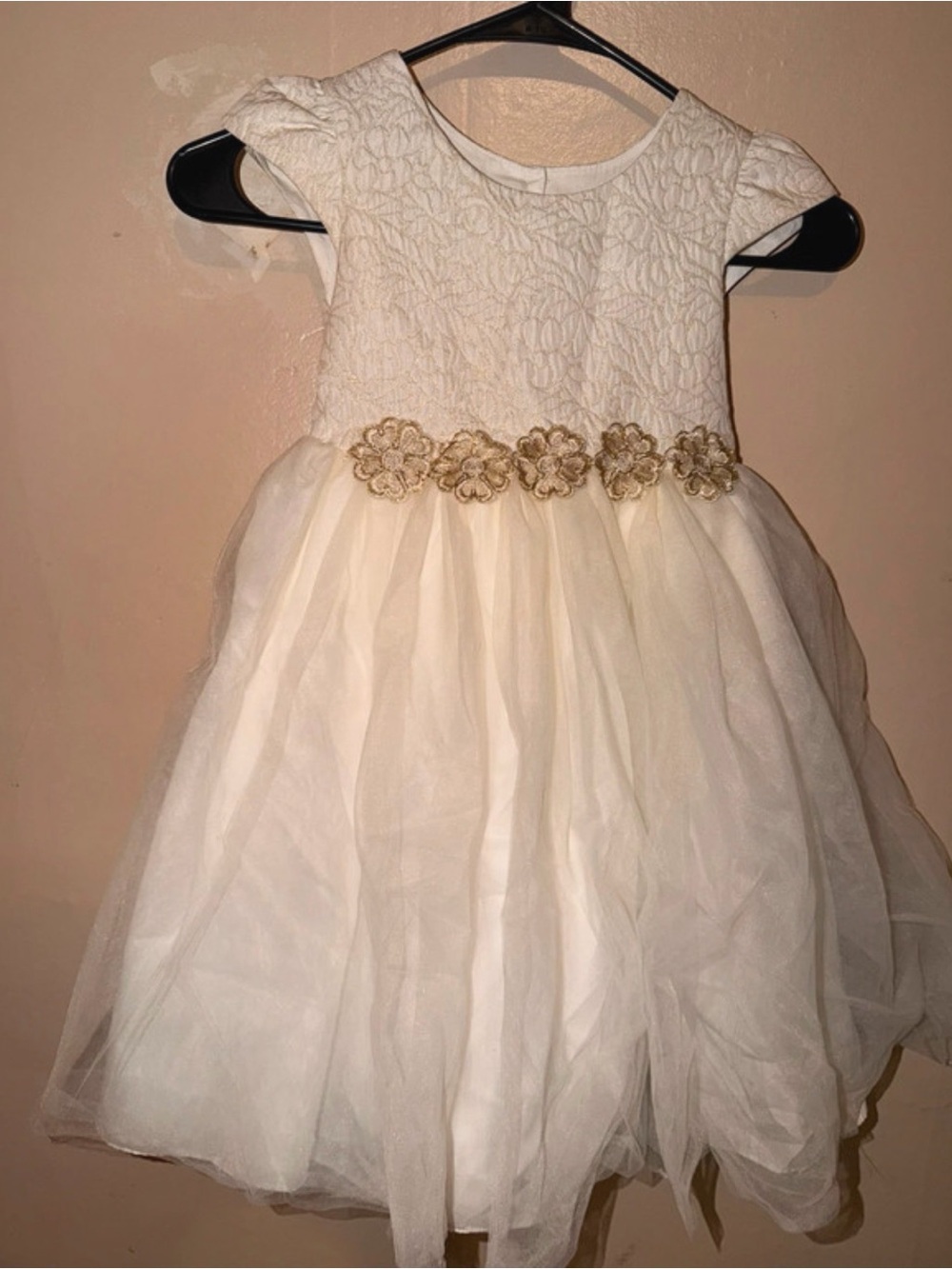 Pippa & Julie Ivory Tulle Party Dress with Gold Floral Belt